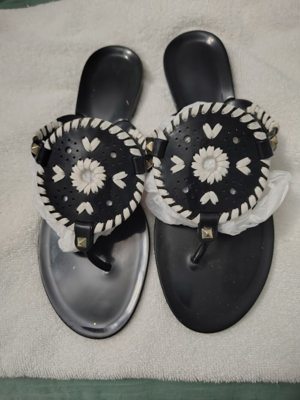 Jack Rogers Jelly Thong Sandals – Black/White – Size 8